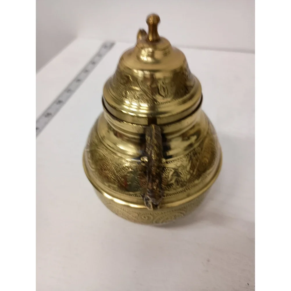 Vintage Teapot Embossed Brass Asian Small Gold Decorative Tea Pot Etched Floral
